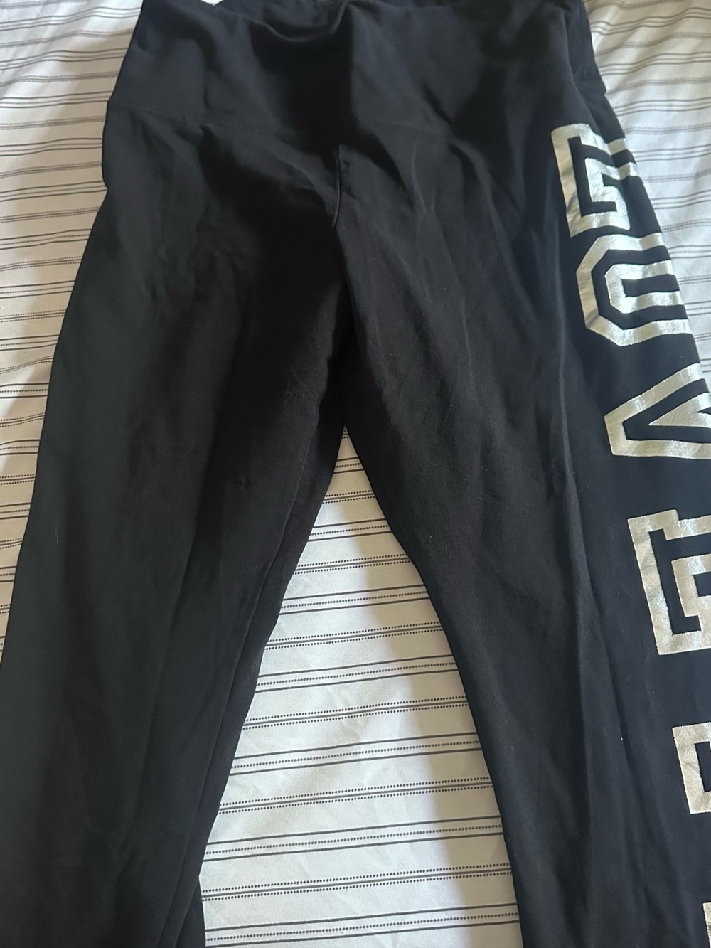 PINK Victoria's Secret Black Leggings with Silver Side Logo